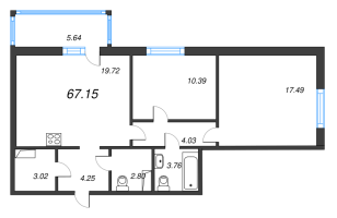 3 ккв (Евро) № 36 Корп.: 4.5 , Секция 1  в ЖК Янила Драйв