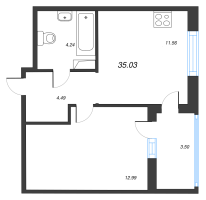 1 ккв № 8 Корп.: 4.3 , Секция 1  в ЖК Янила Драйв