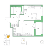 1 ккв № 64 Корп.: 5 , Секция 2  в ЖК Янила Форест