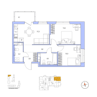 3 ккв (Евро) № 72 Корп.: 4 , Секция 2  в ЖК Янила Форест