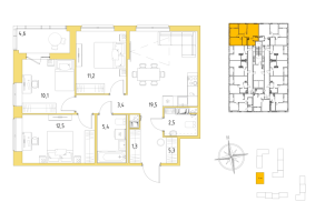 4 ккв (Евро) № 11 Корп.: 3 , Секция 1  в ЖК Янила Форест