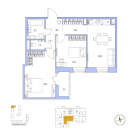 3 ккв (Евро) № 75 Корп.: 4 , Секция 2  в ЖК Янила Форест