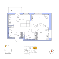 3 ккв (Евро) № 79 Корп.: 4 , Секция 2  в ЖК Янила Форест