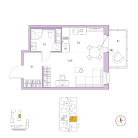 Студия № 78 Корп.: 5 , Секция 2  в ЖК Янила Форест