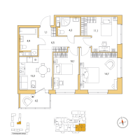 3 ккв № 2 Корп.: 5 , Секция 1  в ЖК Янила Форест