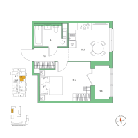 1 ккв № 4 Корп.: 4 , Секция 1  в ЖК Янила Форест