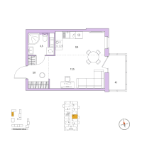 Студия № 49 Корп.: 4 , Секция 1  в ЖК Янила Форест