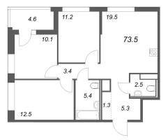 4 ккв (Евро) № 11 Корп.: 3 , Секция 1  в ЖК Янила Форест