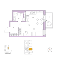 Студия № 71 Корп.: 5 , Секция 2  в ЖК Янила Форест