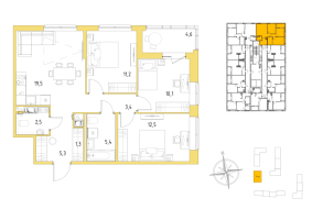 4 ккв (Евро) № 1 Корп.: 3 , Секция 1  в ЖК Янила Форест