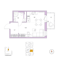 Студия № 65 Корп.: 5 , Секция 2  в ЖК Янила Форест