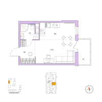 Студия № 13 Корп.: 4 , Секция 1  в ЖК Янила Форест