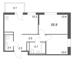 3 ккв (Евро) № 86 Корп.: 4 , Секция 2  в ЖК Янила Форест