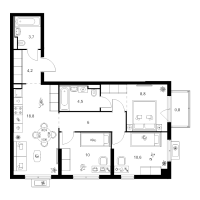 4 ккв (Евро) № 3.8.11 Корп.: 2 , Секция 3  в ЖК Янинский лес