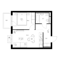 1 ккв № 1.8.8 Корп.: 1 , Секция 1  в ЖК Янинский лес