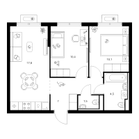 3 ккв (Евро) № 1.4.2 Корп.: 1 , Секция 1  в ЖК Янинский лес