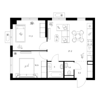 3 ккв (Евро) № 1.2.12 Корп.: 1 , Секция 1  в ЖК Янинский лес