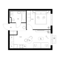 2 ккв (Евро) № 1.3.2 Корп.: 2 , Секция 1  в ЖК Янинский лес