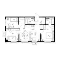 4 ккв (Евро) № 2.8.2 Корп.: 2 , Секция 2  в ЖК Янинский лес