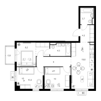 4 ккв (Евро) № 3.10.1 Корп.: 2 , Секция 3  в ЖК Янинский лес