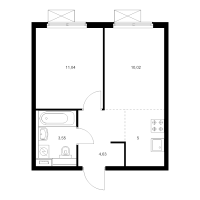 2 ккв (Евро) № 1.6.2 Корп.: 9 , Секция 1  в ЖК Янинский лес