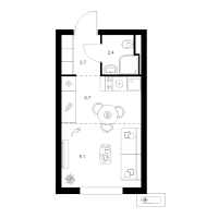 Студия № 1.2.10 Корп.: 4 , Секция 1  в ЖК Янинский лес