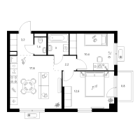 3 ккв (Евро) № 1.4.3 Корп.: 1 , Секция 1  в ЖК Янинский лес