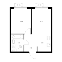 2 ккв (Евро) № 3.8.5 Корп.: 6 , Секция 3  в ЖК Янинский лес