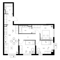 4 ккв (Евро) № 3.3.11 Корп.: 2 , Секция 3  в ЖК Янинский лес