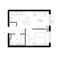 2 ккв (Евро) № 2.3.5 Корп.: 1 , Секция 2  в ЖК Янинский лес