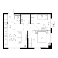 3 ккв (Евро) № 1.2.3 Корп.: 1 , Секция 1  в ЖК Янинский лес