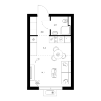 Студия № 2.3.5 Корп.: 2 , Секция 2  в ЖК Янинский лес