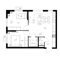 3 ккв (Евро) № 1.3.2 Корп.: 4 , Секция 1  в ЖК Янинский лес
