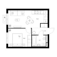 2 ккв (Евро) № 1.15.11 Корп.: 1 , Секция 1  в ЖК Янинский лес