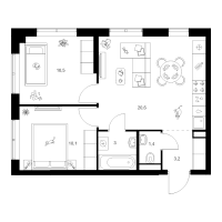 2 ккв № 1.1.7 Корп.: 1 , Секция 1  в ЖК Янинский лес