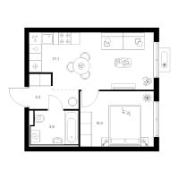 2 ккв (Евро) № 2.14.3 Корп.: 1 , Секция 2  в ЖК Янинский лес