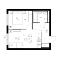 1 ккв № 1.3.8 Корп.: 1 , Секция 1  в ЖК Янинский лес