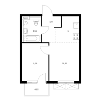 2 ккв (Евро) № 2.15.5 Корп.: 6 , Секция 2  в ЖК Янинский лес