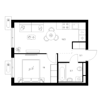 2 ккв (Евро) № 1.13.11 Корп.: 4 , Секция 1  в ЖК Янинский лес