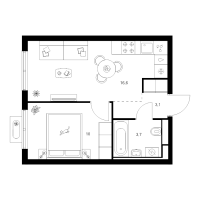 2 ккв (Евро) № 1.2.11 Корп.: 3 , Секция 1  в ЖК Янинский лес