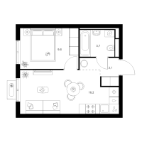 2 ккв (Евро) № 2.3.10 Корп.: 1 , Секция 2  в ЖК Янинский лес