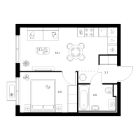 2 ккв (Евро) № 2.9.7 Корп.: 2 , Секция 2  в ЖК Янинский лес