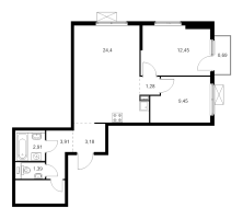 3 ккв (Евро) № 1.14.7 Корп.: 15 , Секция 1  в ЖК Янинский лес