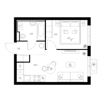 2 ккв (Евро) № 1.2.3 Корп.: 2 , Секция 1  в ЖК Янинский лес