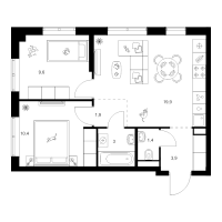 3 ккв (Евро) № 1.1.8 Корп.: 4 , Секция 1  в ЖК Янинский лес