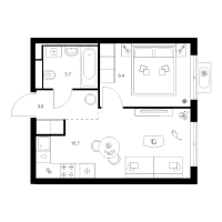 2 ккв (Евро) № 1.3.4 Корп.: 2 , Секция 1  в ЖК Янинский лес