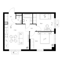 3 ккв (Евро) № 1.9.3 Корп.: 1 , Секция 1  в ЖК Янинский лес