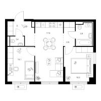 3 ккв (Евро) № 1.3.4 Корп.: 1 , Секция 1  в ЖК Янинский лес