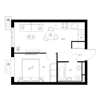 2 ккв (Евро) № 1.3.11 Корп.: 4 , Секция 1  в ЖК Янинский лес