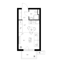 Студия № 1.5.12 Корп.: 4 , Секция 1  в ЖК Янинский лес